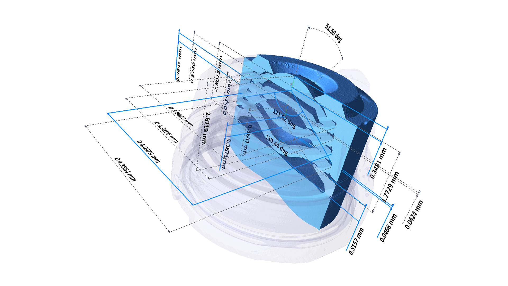 Non-contact, non-destructive measurement of a smartphone camera lens module.  