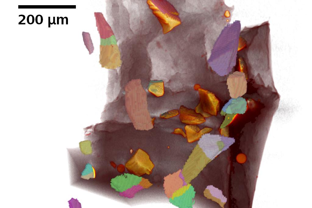 Individual sub-crystals identified using LabDCT Pro on disaggregated olivine.
