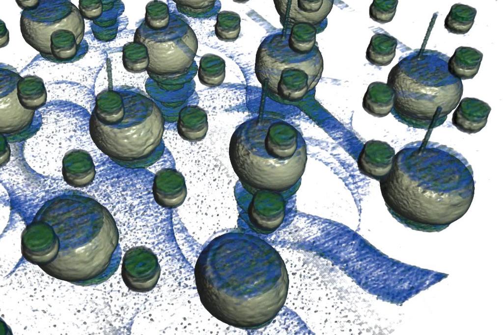 Visualization of C4 bumps, TSVs, and Cu-pillar micro bumps in a 2.5D package.