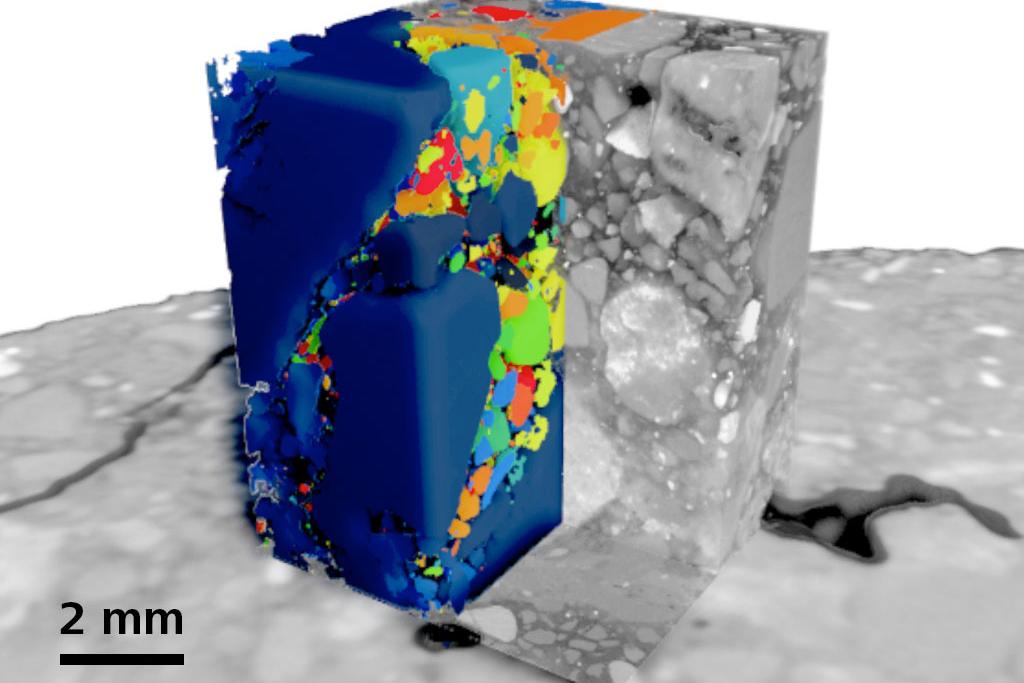 Localized high resolution tomography and segmentation of multiple phases in concrete.
