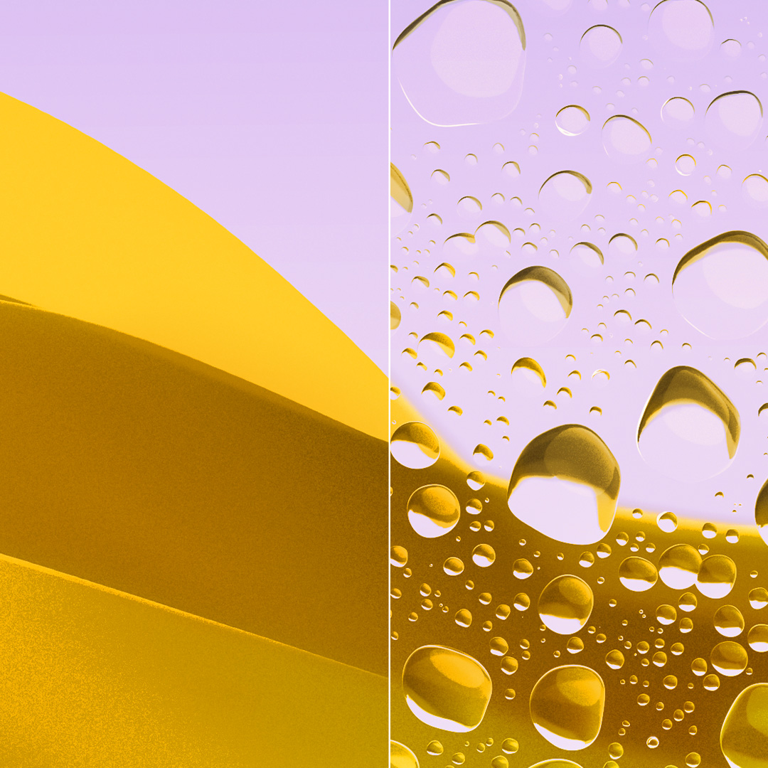 清晰、乾淨的蔡司 DuraVision Gold UV 鏡片和帶有水滴的鏡片之分割影像。