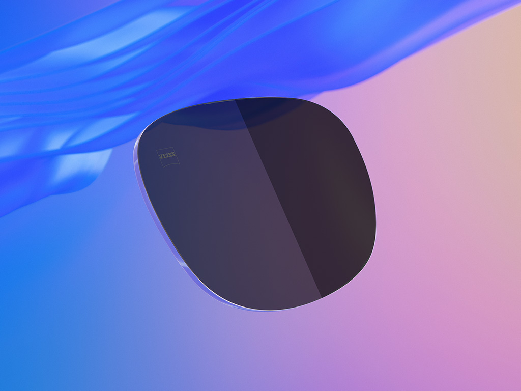 3D CGI 插圖：染色太陽眼鏡鏡片，其中一半的暗度等級比另一半淺。