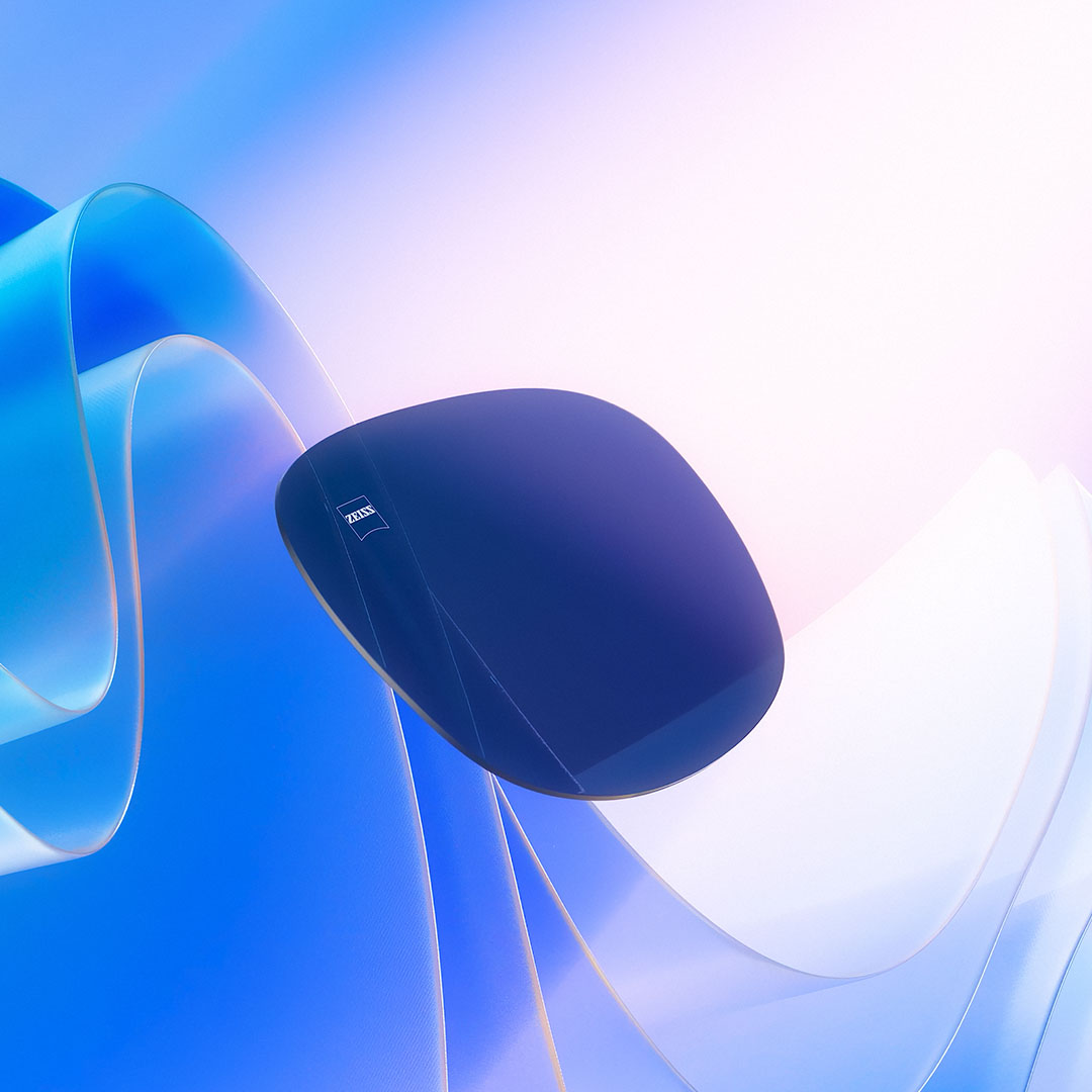 3D CGI 插圖：染色鏡片漂向光源，有效阻擋了有害紫外線。