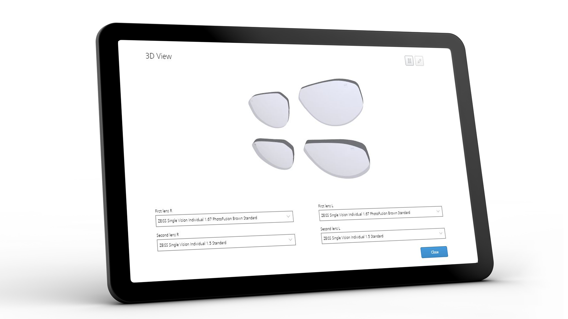 平板電腦螢幕顯示ZEISS VISUSTORE的3D視界 